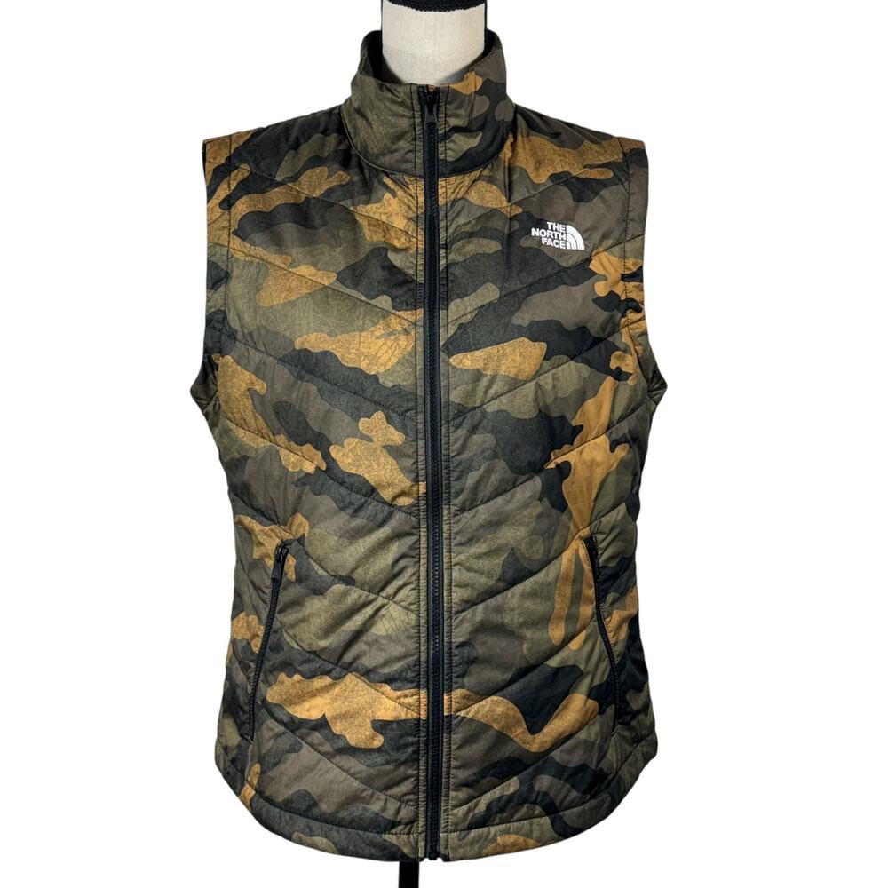 North Face Womens Large Tamburello Vest Camo Full-Zip Pockets Mid-Layer Drop Hem